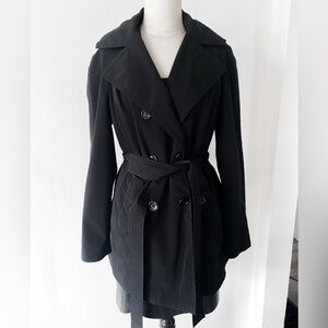 Calvin Klein Black Trench Coat with Sash – Size Small